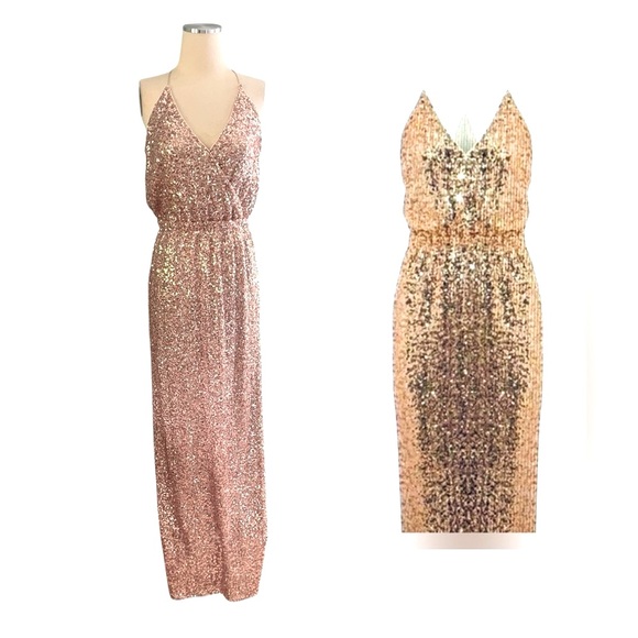 Belle Badgley Mischka Gold Wrap Spaghetti Strap Gown Sz 10 - Picture 3 of 12